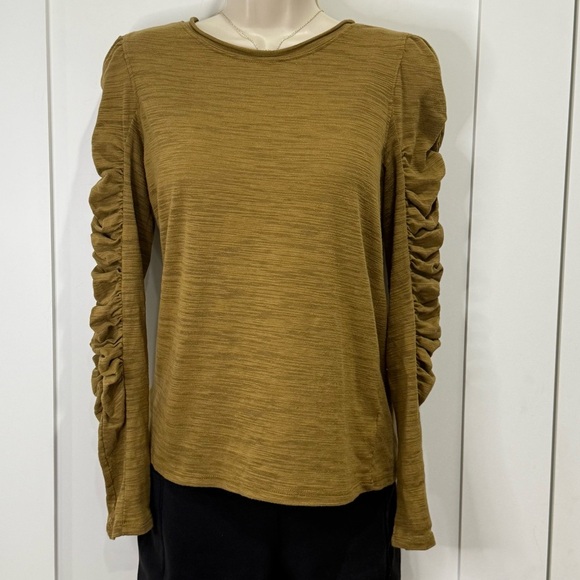 House Of Harlow 1960 Burnout Ruched Long Sleeve Tee Top Bronze Olive Medium Fall - Picture 3 of 10